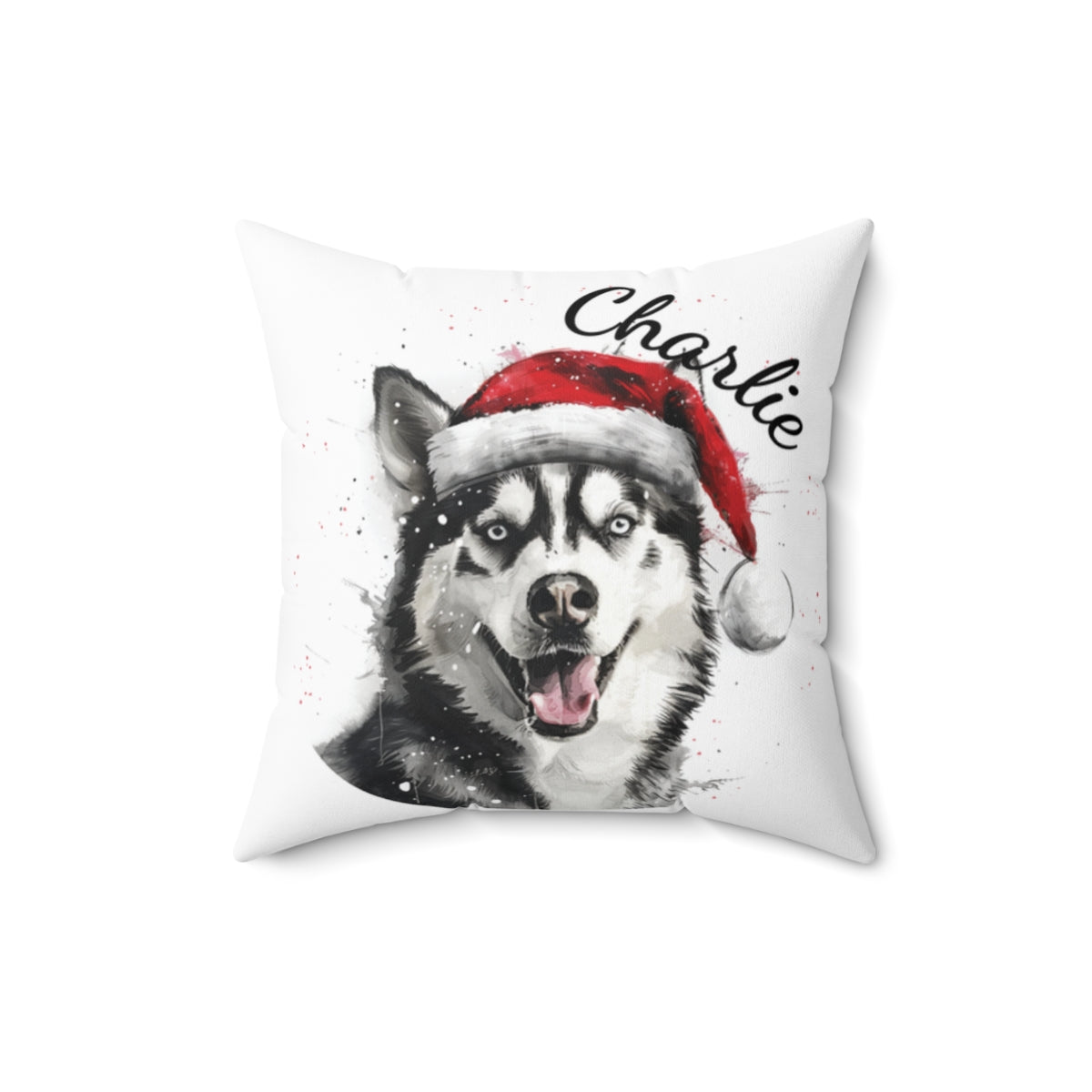 Christmas dog Cushions_Siberian-Husky-1 Personalised Dog Christmas Spun Polyester Square Throw Cushion with Insert