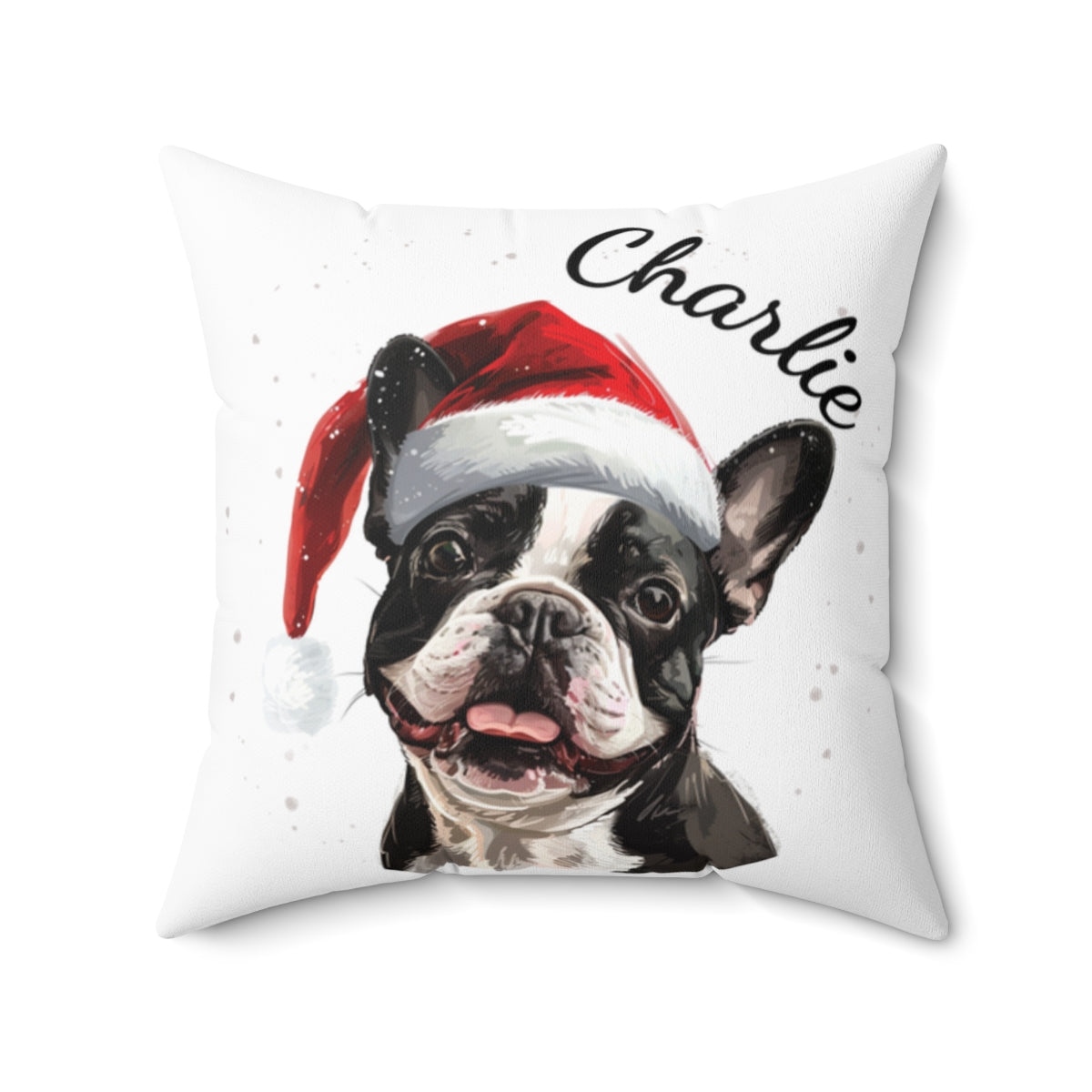 Christmas dog Cushions_French-Bulldog-1 Personalised Dog Christmas Spun Polyester Square Throw Cushion with Insert