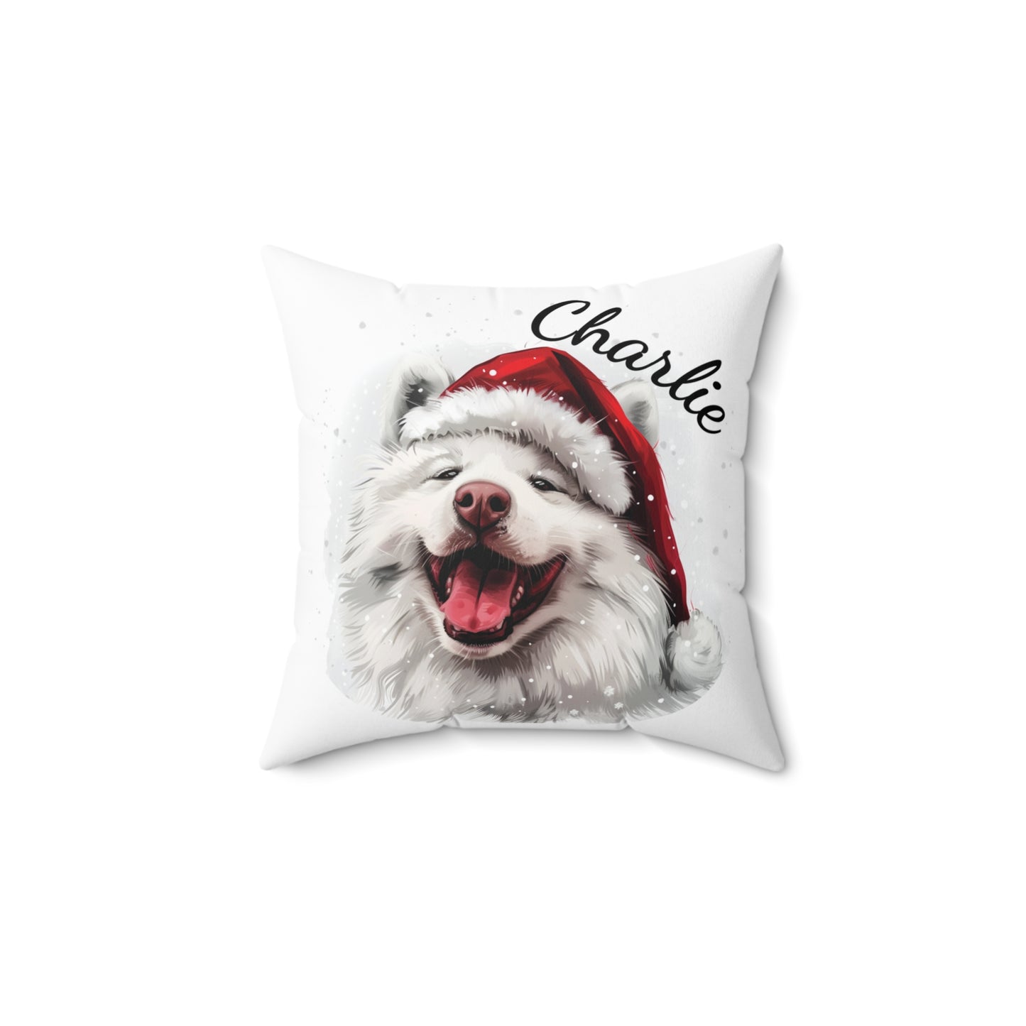 Personalized Dog Christmas Cushion, Samoyed Throw Pillow, Custom Pet Gift, Dog Lover Pillow, Holiday Decor, Santa Hat Dog Pillow