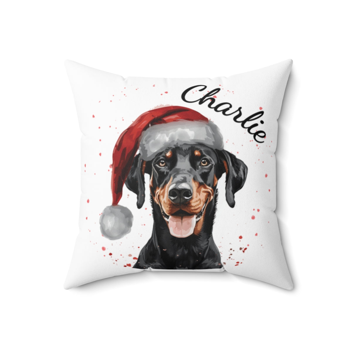 Christmas dog Cushions_Doberman-1 Personalised Dog Christmas Spun Polyester Square Throw Cushion with Insert