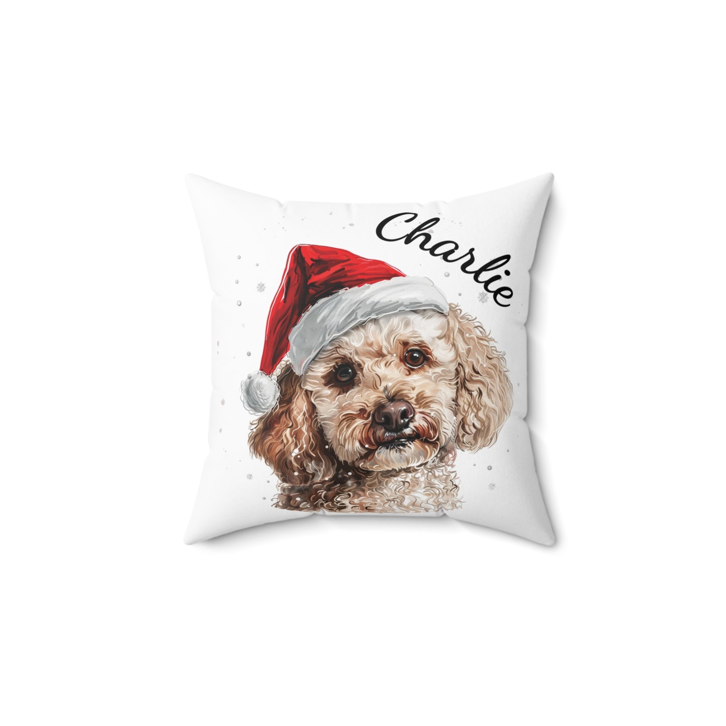 Personalised Dog Christmas Cushion, Poodle Pillow with Santa Hat, Custom Pet Portrait Pillow, Holiday Home Decor
