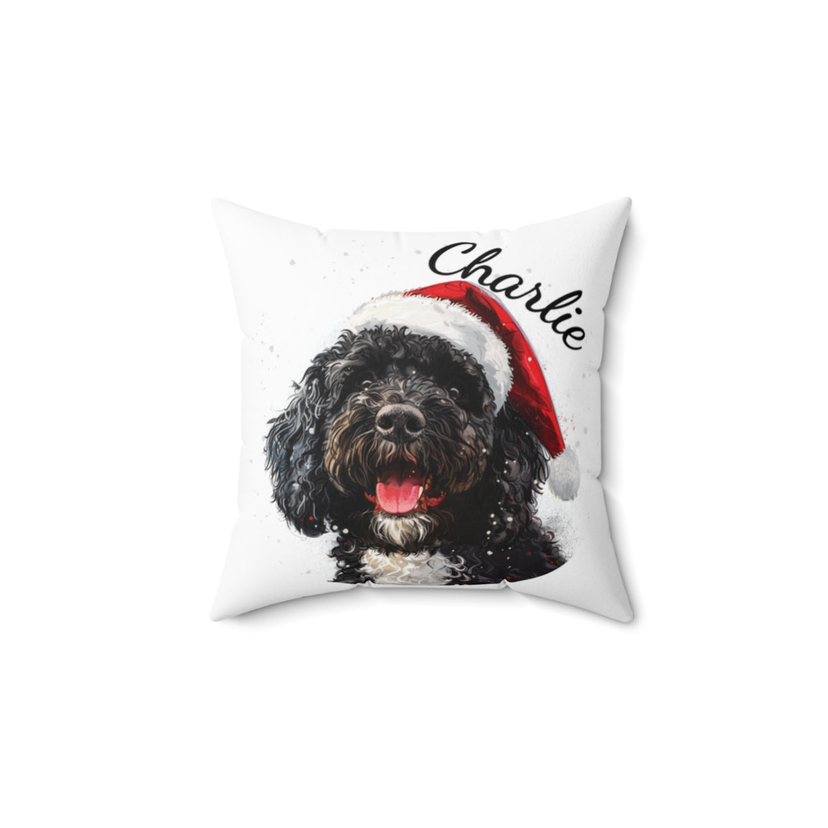 Christmas dog Cushions_Portuguese-Water-2 Personalised Dog Christmas Spun Polyester Square Throw Cushion with Insert - Maltese