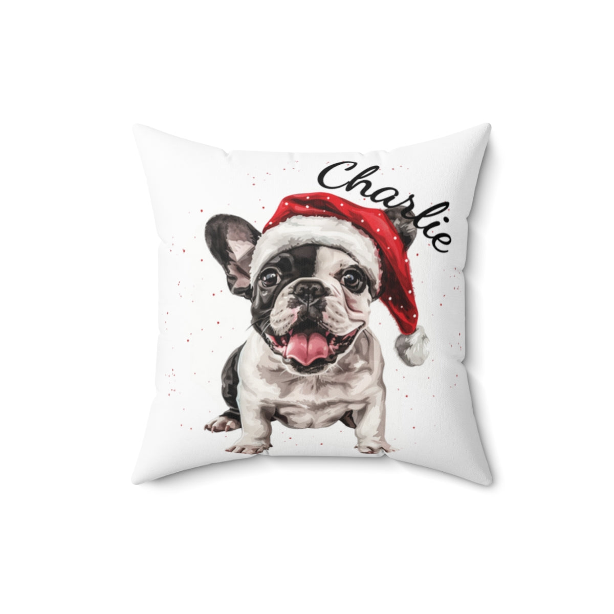 Christmas dog Cushions_French-Bulldog-4 Personalised Dog Christmas Spun Polyester Square Throw Cushion with Insert