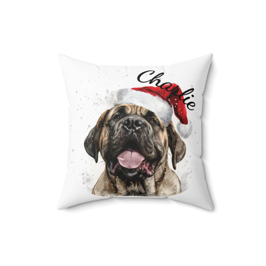 Christmas dog Cushions_English-Mastiff-1 Personalised Dog Christmas Spun Polyester Square Throw Cushion with Insert
