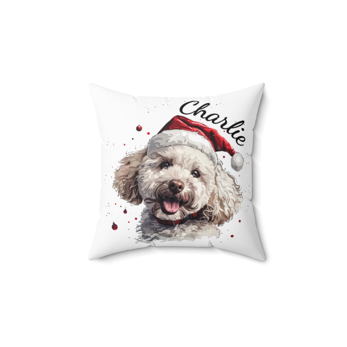 Christmas dog Cushions_Poodle-3 Personalised Dog Christmas Spun Polyester Square Throw Cushion with Insert