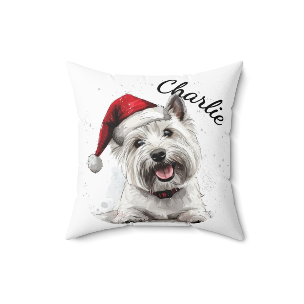 Christmas dog Cushions_West-Highland-Terrier-1 Personalised Dog Christmas Spun Polyester Square Throw Cushion with Insert - Maltese