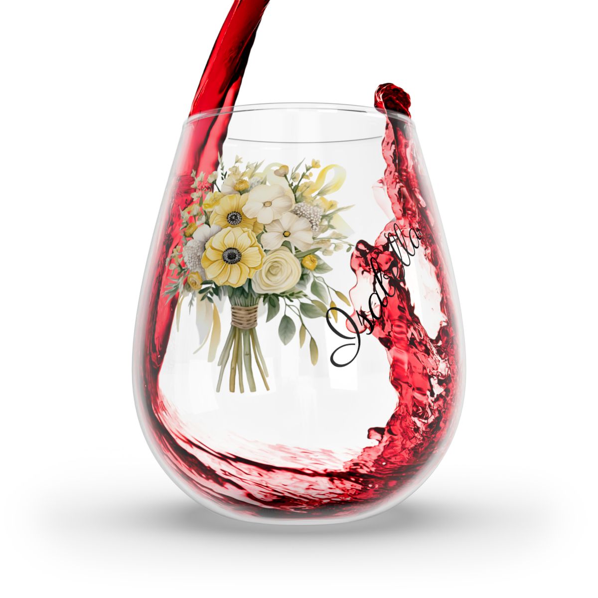 Wedding Bouquets Flower Personalised Floral Bouquet Wine Glass, Stemless Wine Glass, Whiskey Glass, Rocks Glass