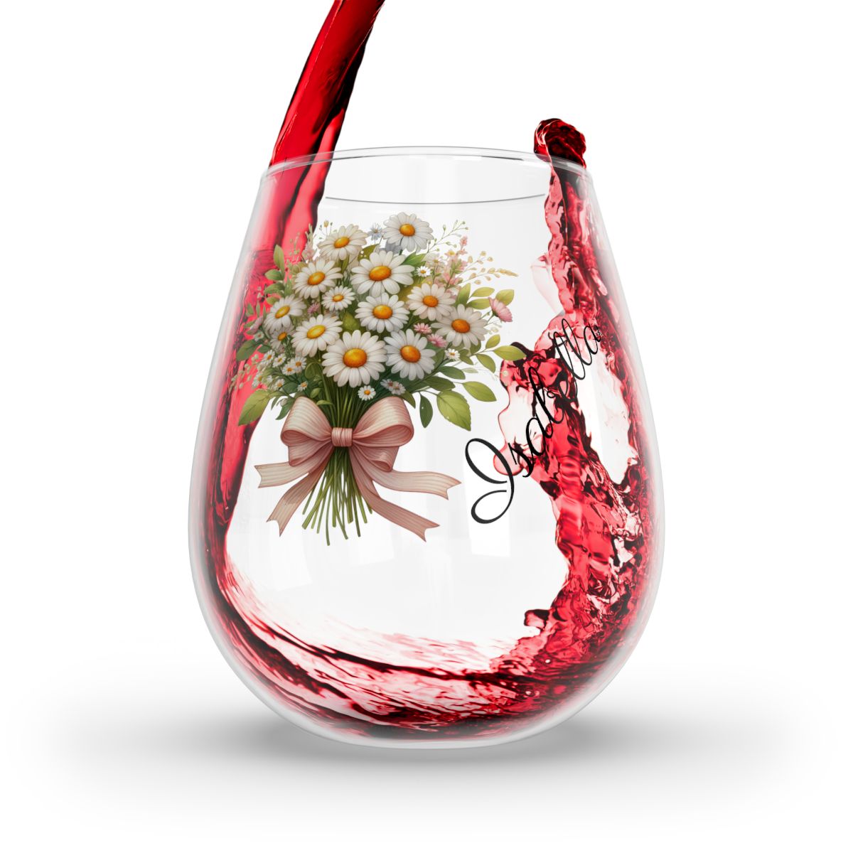 Personalised Floral Bouquet Wine Glass, Stemless Wine Glass, Whiskey Glass, Rocks Glass