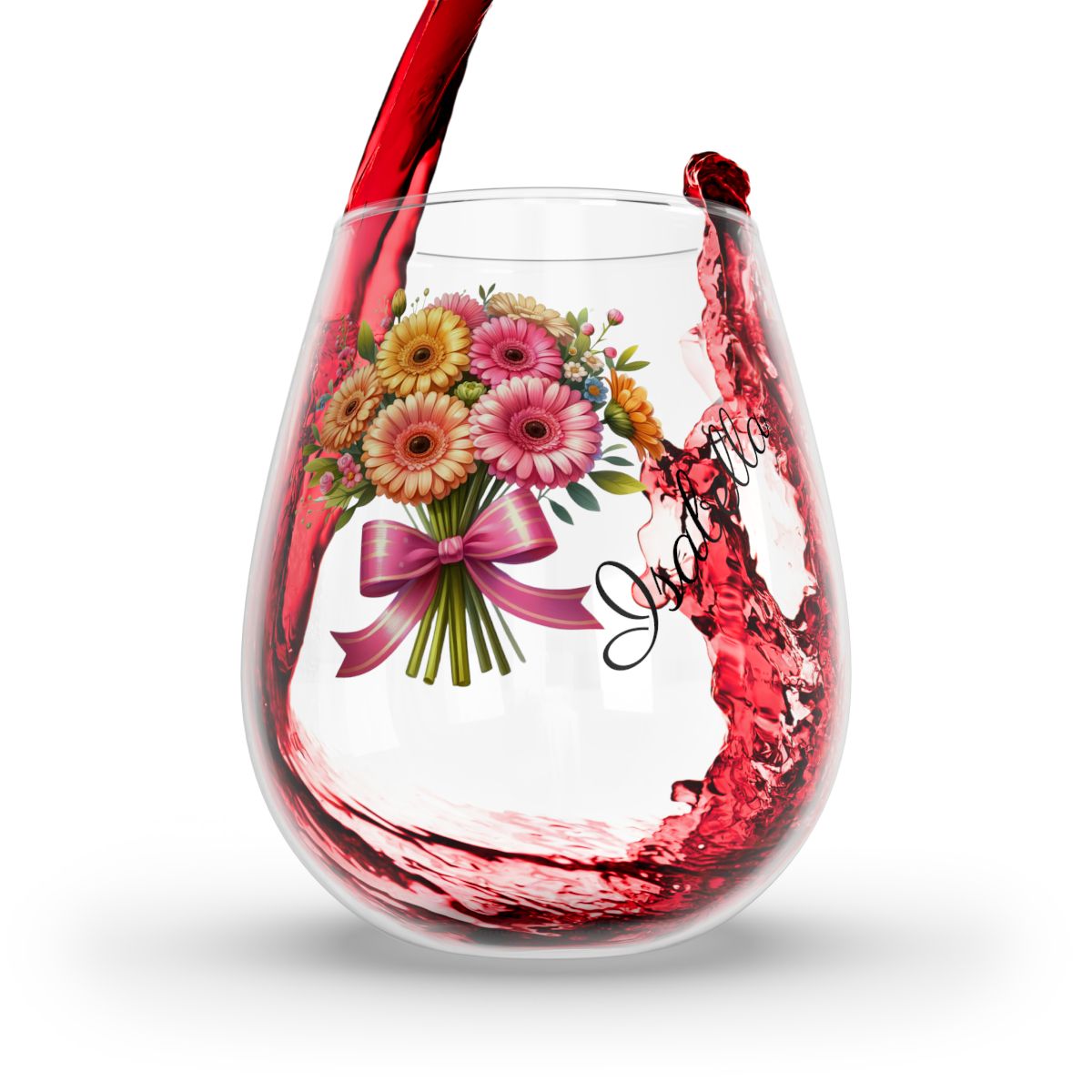 Personalised Floral Bouquet Wine Glass, Stemless Wine Glass, Whiskey Glass, Rocks Glass