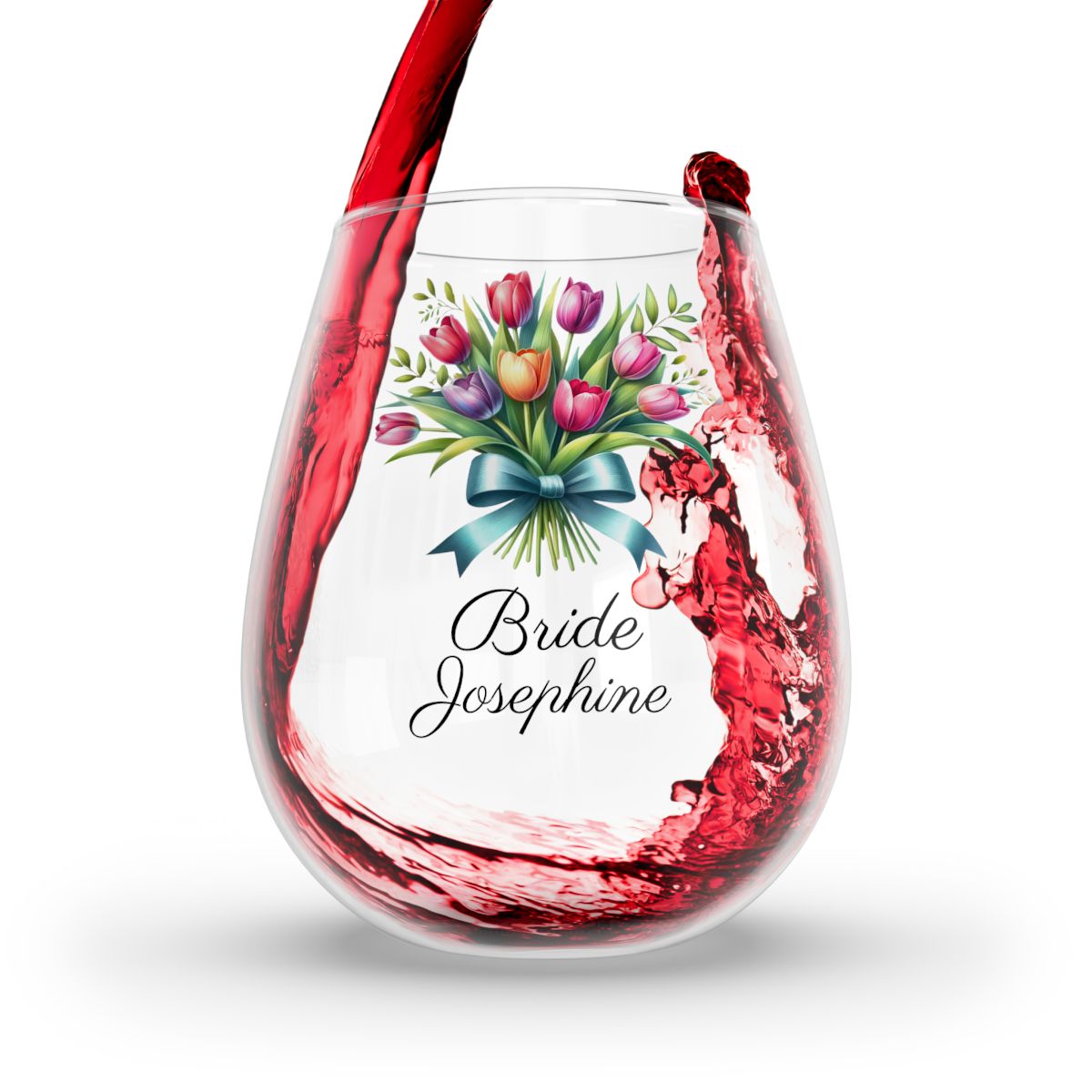 Personalised Floral Bouquet Wine Glass, Stemless Wine Glass, Whiskey Glass, Rocks Glass