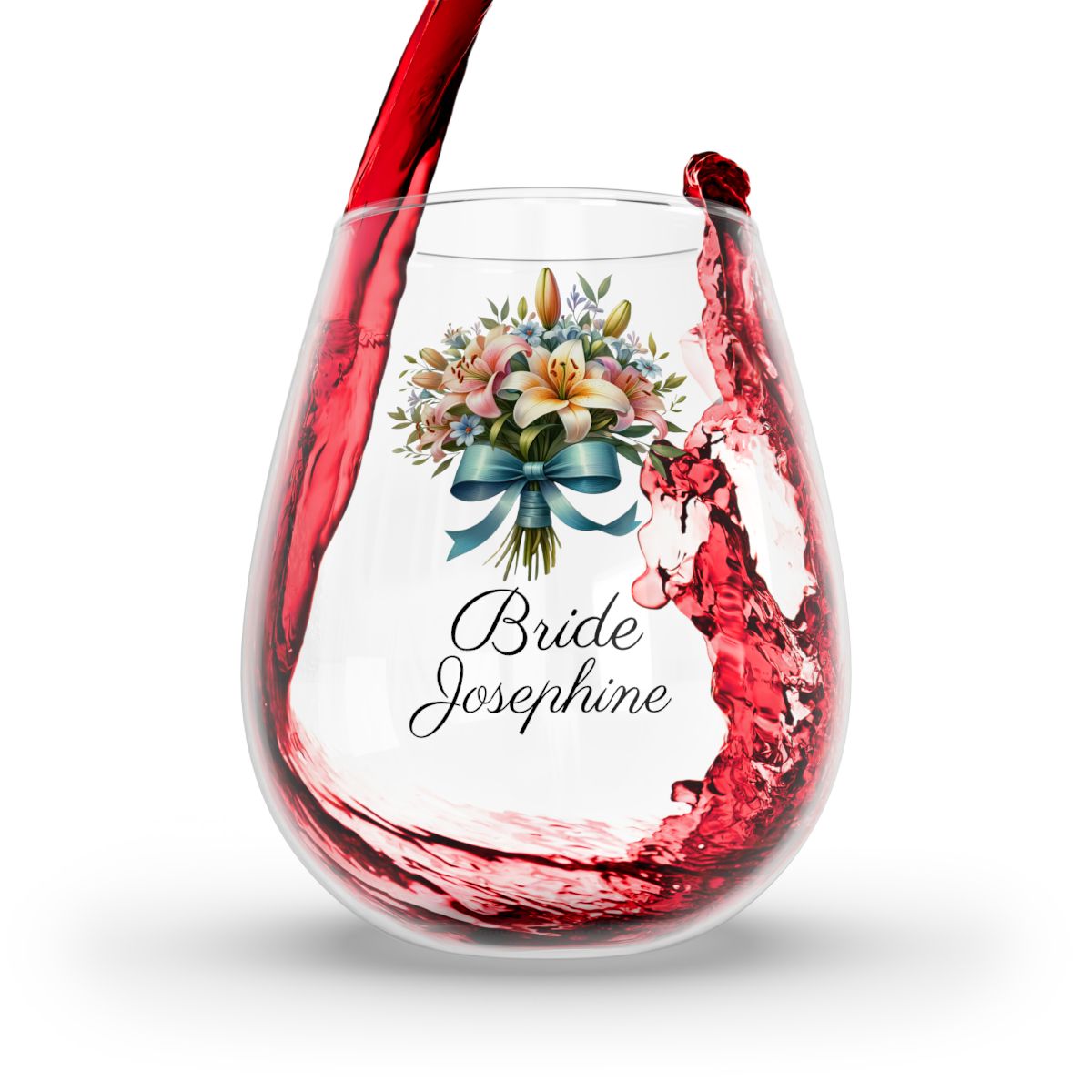 Personalised Floral Bouquet Wine Glass, Stemless Wine Glass, Whiskey Glass, Rocks Glass