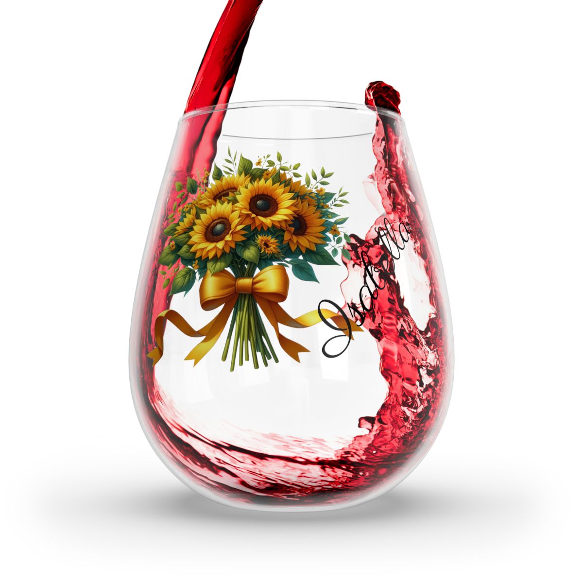 Personalised Floral Bouquet Wine Glass, Stemless Wine Glass, Whiskey Glass, Rocks Glass