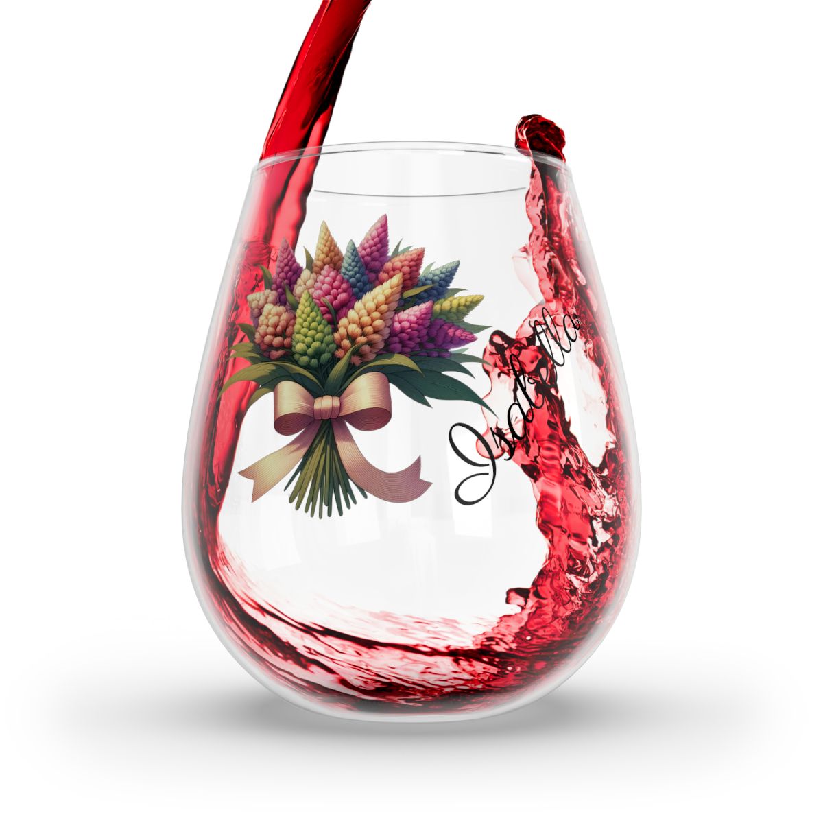 Personalised Floral Bouquet Wine Glass, Stemless Wine Glass, Whiskey Glass, Rocks Glass