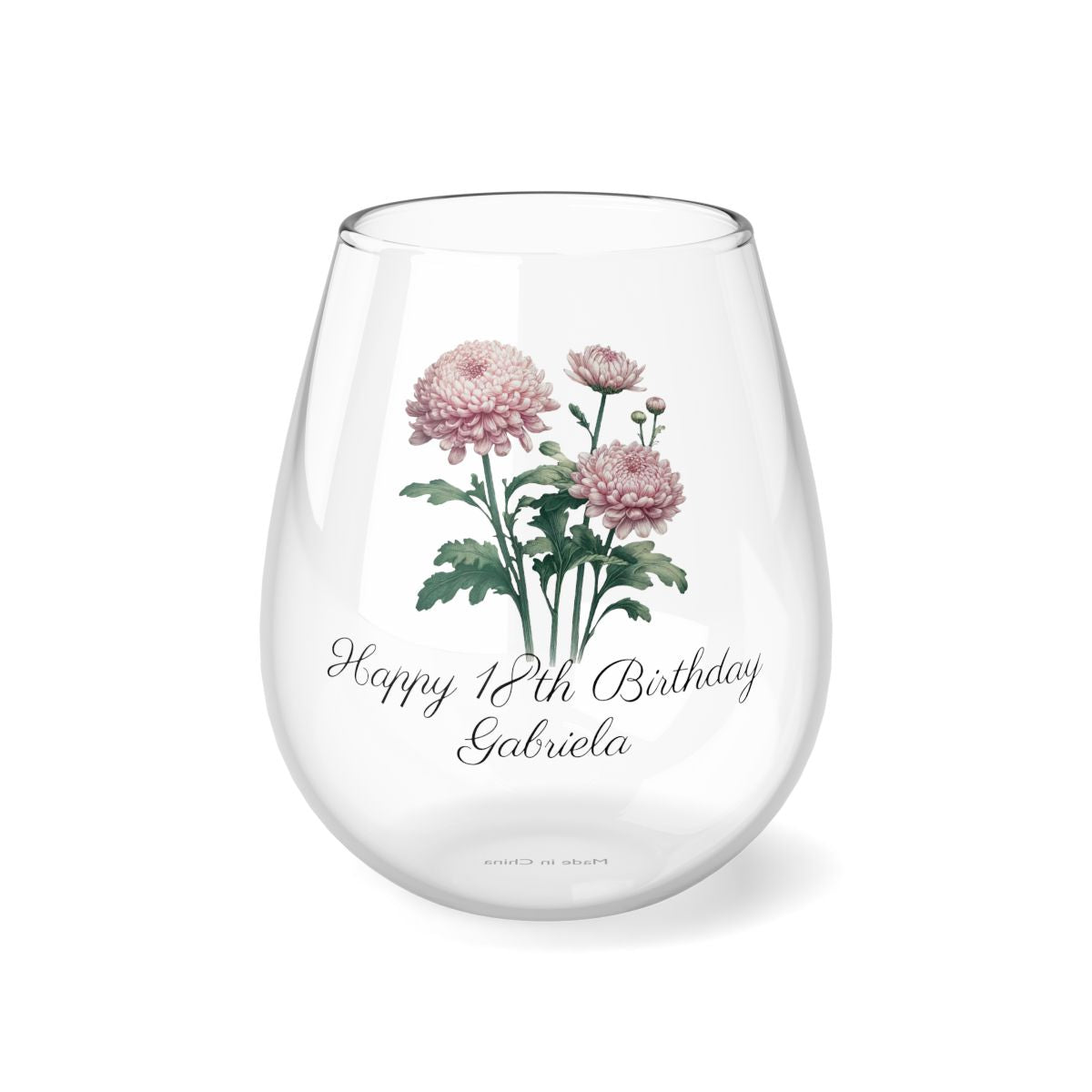 Chrysanthemum November Personalised Floral Birthday Month Bouquet Wine Glass, Stemless Wine Glass, Whiskey Glass, Rocks Glass