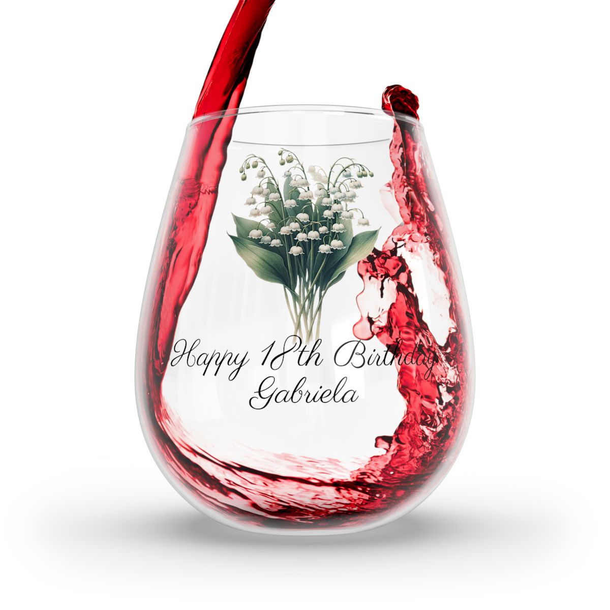 Lily of the valley May Personalised Floral Birthday Month Bouquet Wine Glass, Stemless Wine Glass, Whiskey Glass, Rocks Glass