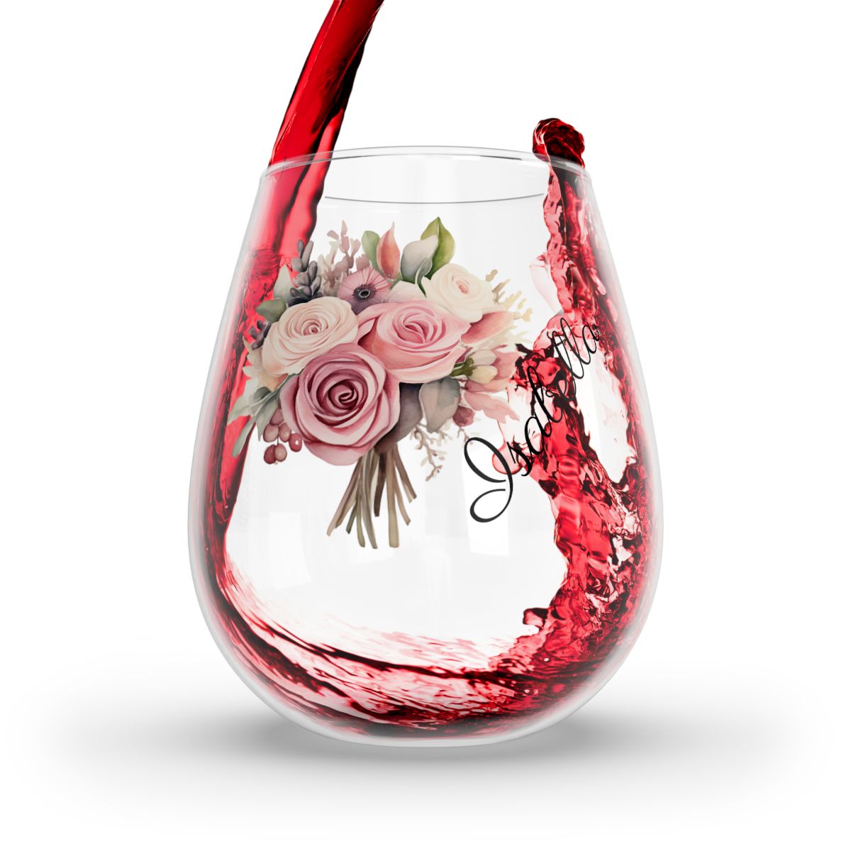 Wedding Bouquets Flower Personalised Floral Bouquet Wine Glass, Stemless Wine Glass, Whiskey Glass, Rocks Glass