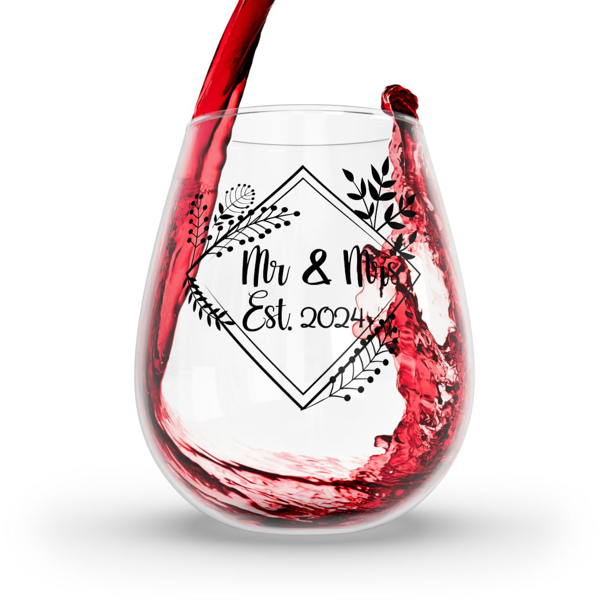 Mr And Mrs-14 Personalised Christmas Mr & Mrs Wine Glass 12oz, Whiskey Glass 6oz, Stemless Wine Glass 11.75oz, Rock Glass 10oz