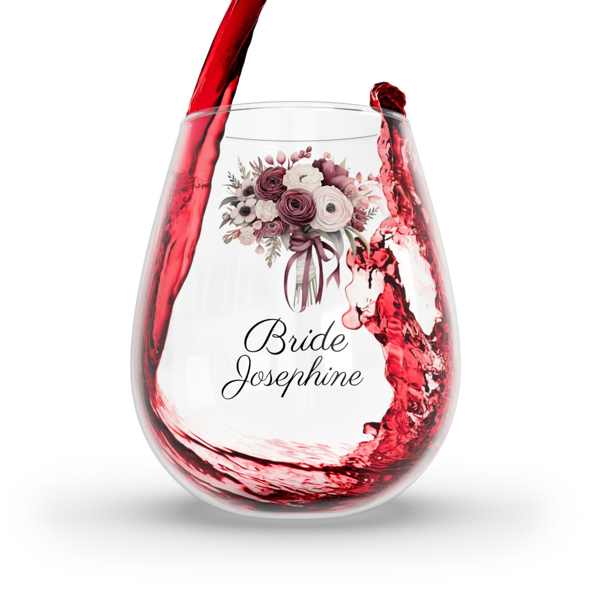 Wedding Bouquets Flower Personalised Floral Bouquet Wine Glass, Stemless Wine Glass, Whiskey Glass, Rocks Glass