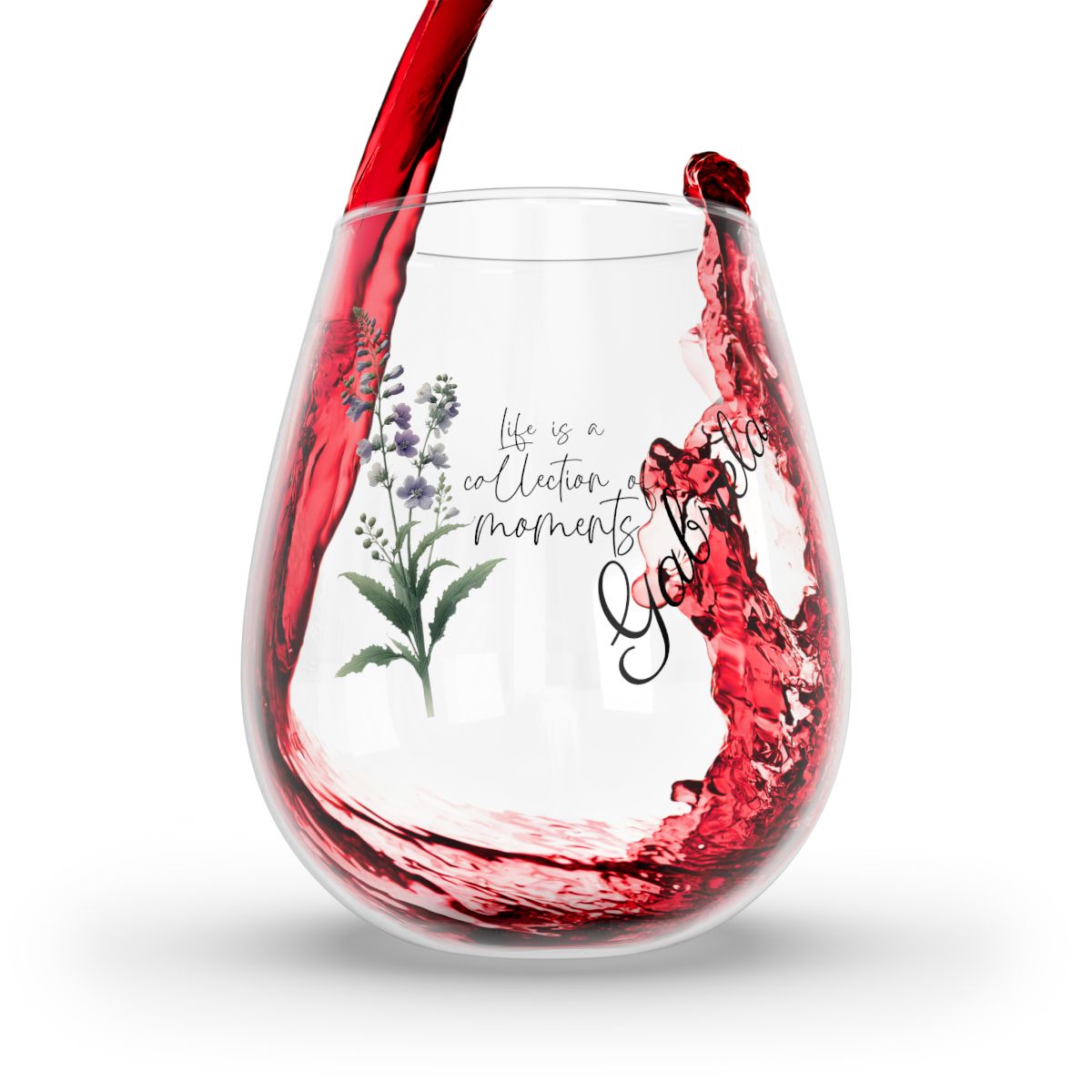 Larkspur-July Quote Personalised Floral Birthday Month Bouquet Wine Glass, Stemless Wine Glass, Whiskey Glass, Rocks Glass