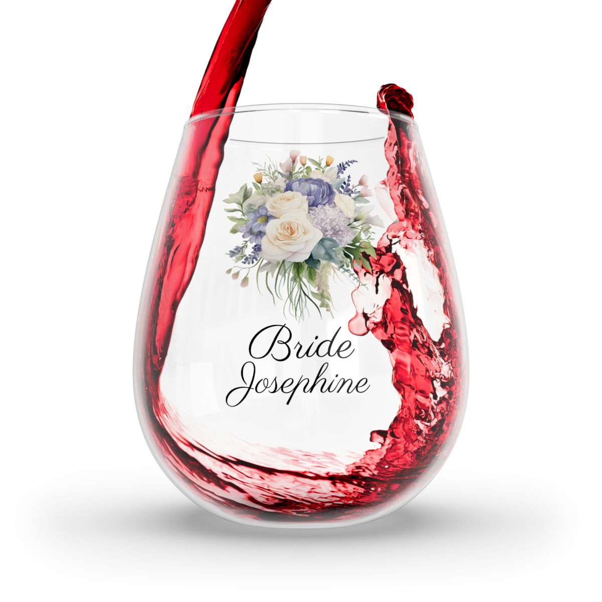 Wedding Bouquets Flower Personalised Floral Bouquet Wine Glass, Stemless Wine Glass, Whiskey Glass, Rocks Glass