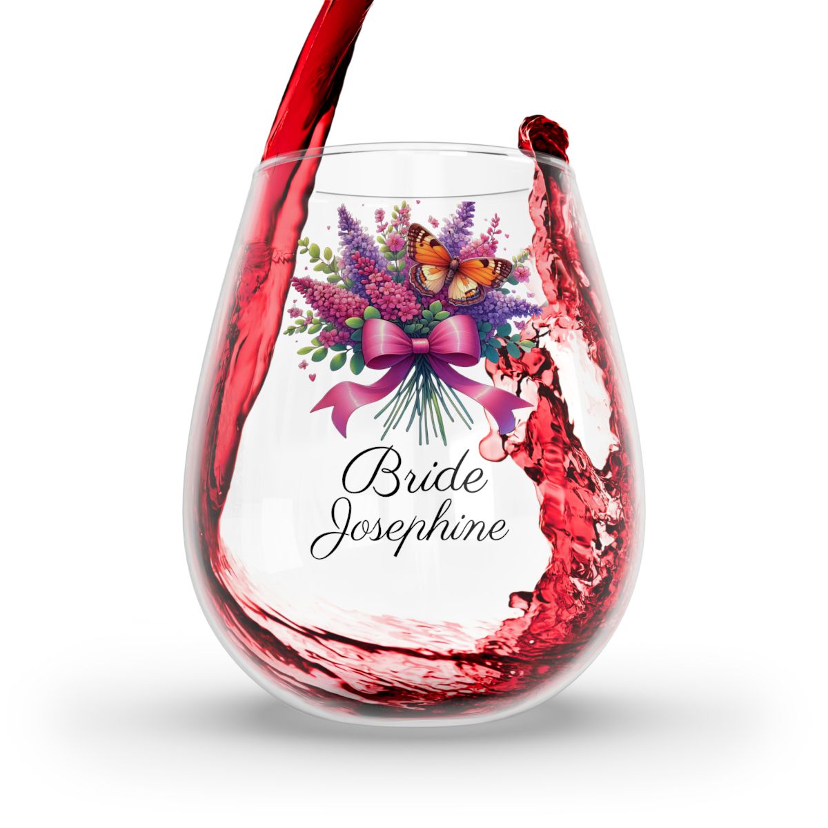 Personalised Floral Bouquet Wine Glass, Stemless Wine Glass, Whiskey Glass, Rocks Glass