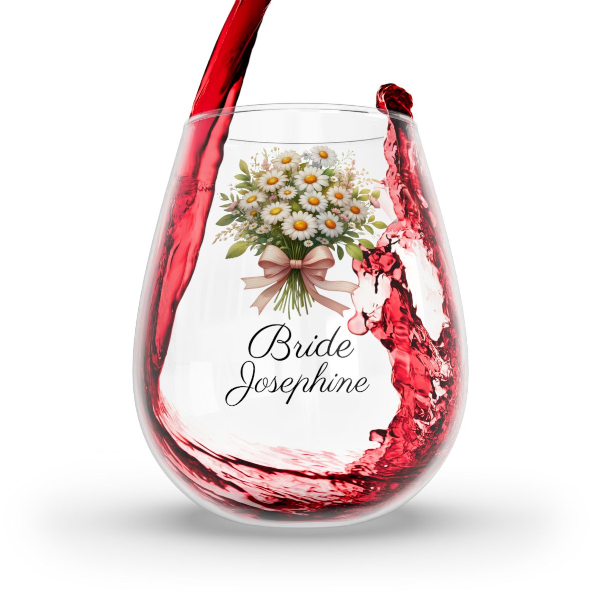 Personalised Floral Bouquet Wine Glass, Stemless Wine Glass, Whiskey Glass, Rocks Glass