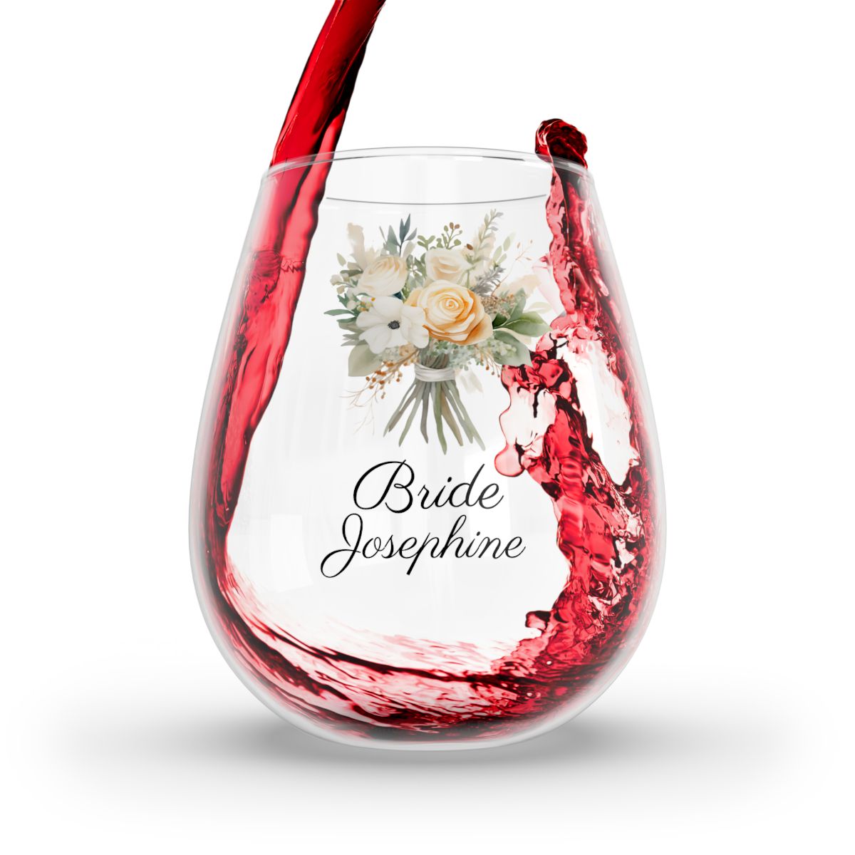 Wedding Bouquets Flower Personalised Floral Bouquet Wine Glass, Stemless Wine Glass, Whiskey Glass, Rocks Glass