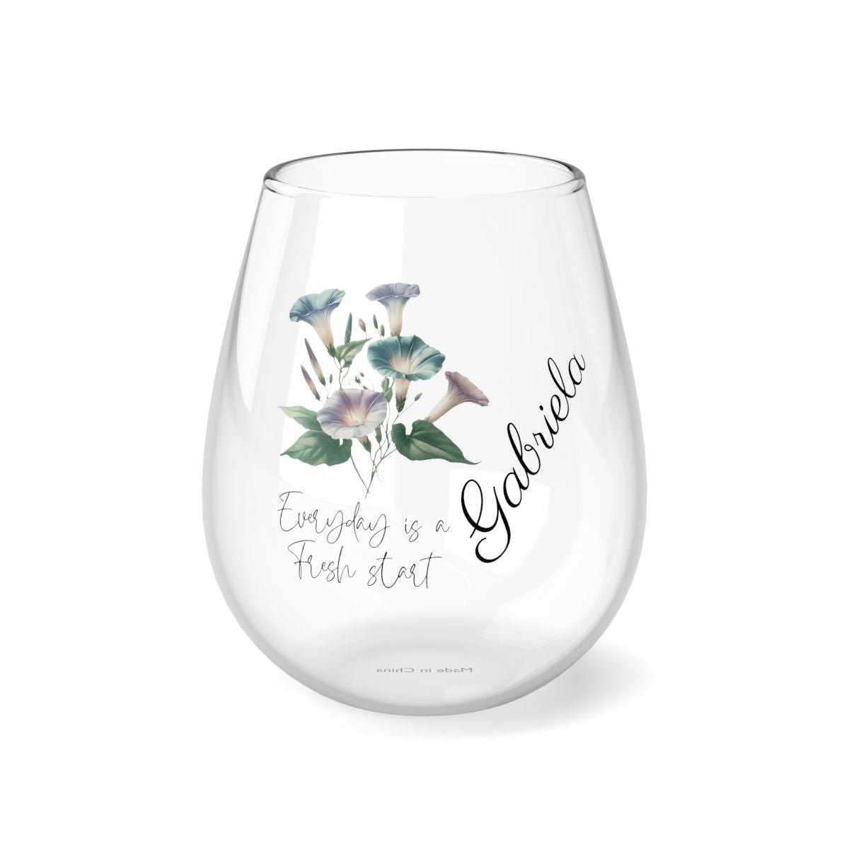 MorningGlory-September Quote Personalised Floral Birthday Month Bouquet Wine Glass, Stemless Wine Glass, Whiskey Glass, Rocks Glass