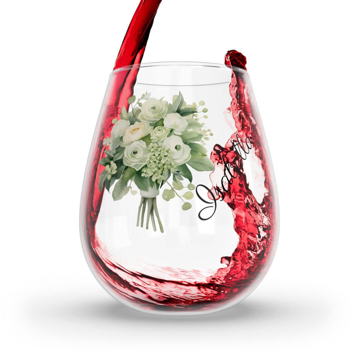 Wedding Bouquets Flower Personalised Floral Bouquet Wine Glass, Stemless Wine Glass, Whiskey Glass, Rocks Glass