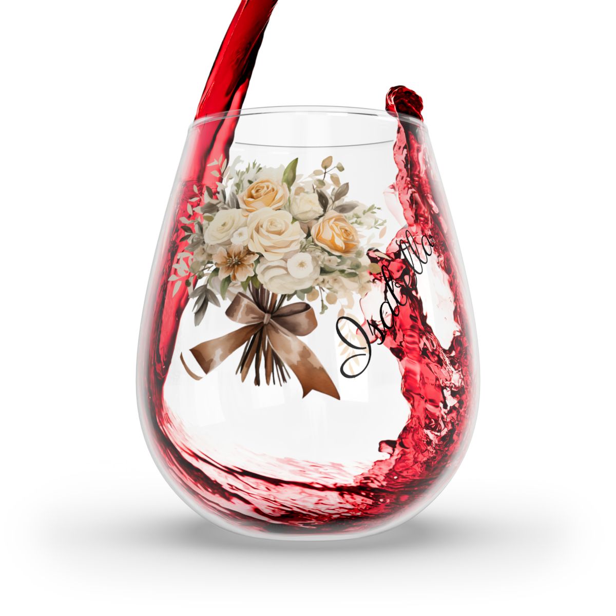 Wedding Bouquets Flower Personalised Floral Bouquet Wine Glass, Stemless Wine Glass, Whiskey Glass, Rocks Glass