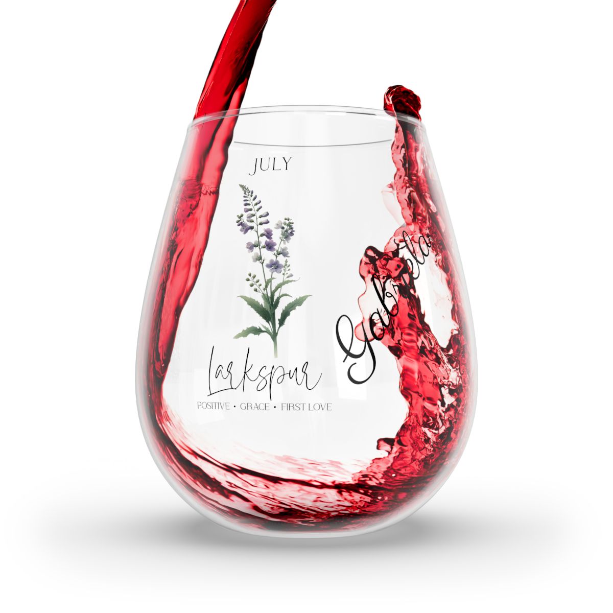 Larkspur-July Personalised Floral Birthday Month Bouquet Wine Glass, Stemless Wine Glass, Whiskey Glass, Rocks Glass