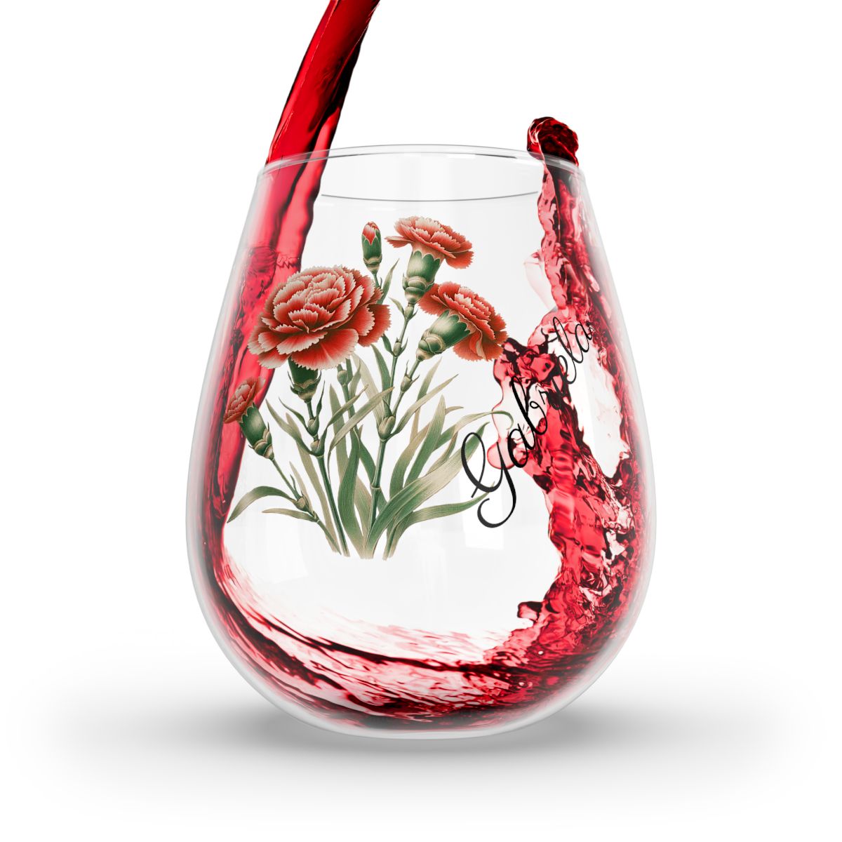 Carnation-January Personalised Floral Birthday Month Bouquet Wine Glass, Stemless Wine Glass, Whiskey Glass, Rocks Glass