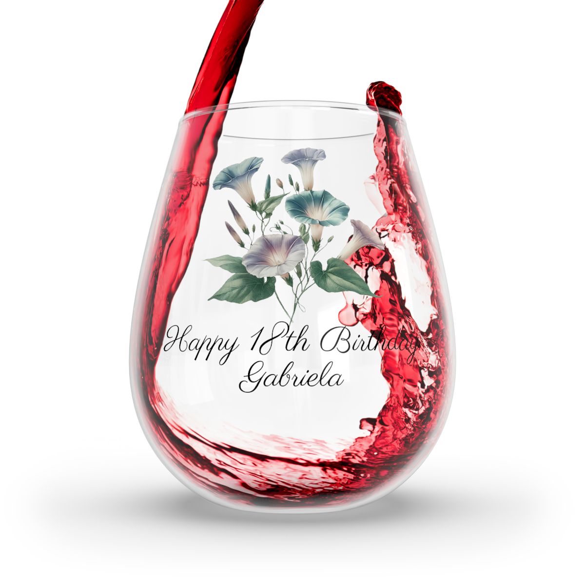 Morning Glory September Personalised Floral Birthday Month Bouquet Wine Glass, Stemless Wine Glass, Whiskey Glass, Rocks Glass