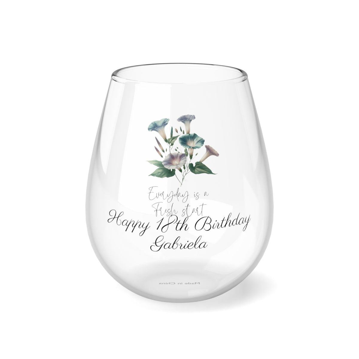 MorningGlory-September Quote Personalised Floral Birthday Month Bouquet Wine Glass, Stemless Wine Glass, Whiskey Glass, Rocks Glass