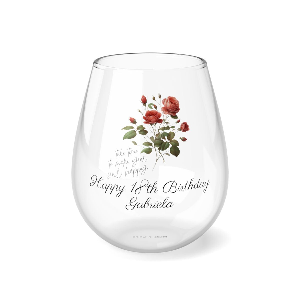 Rose-June Quote Personalised Floral Birthday Month Bouquet Wine Glass, Stemless Wine Glass, Whiskey Glass, Rocks Glass