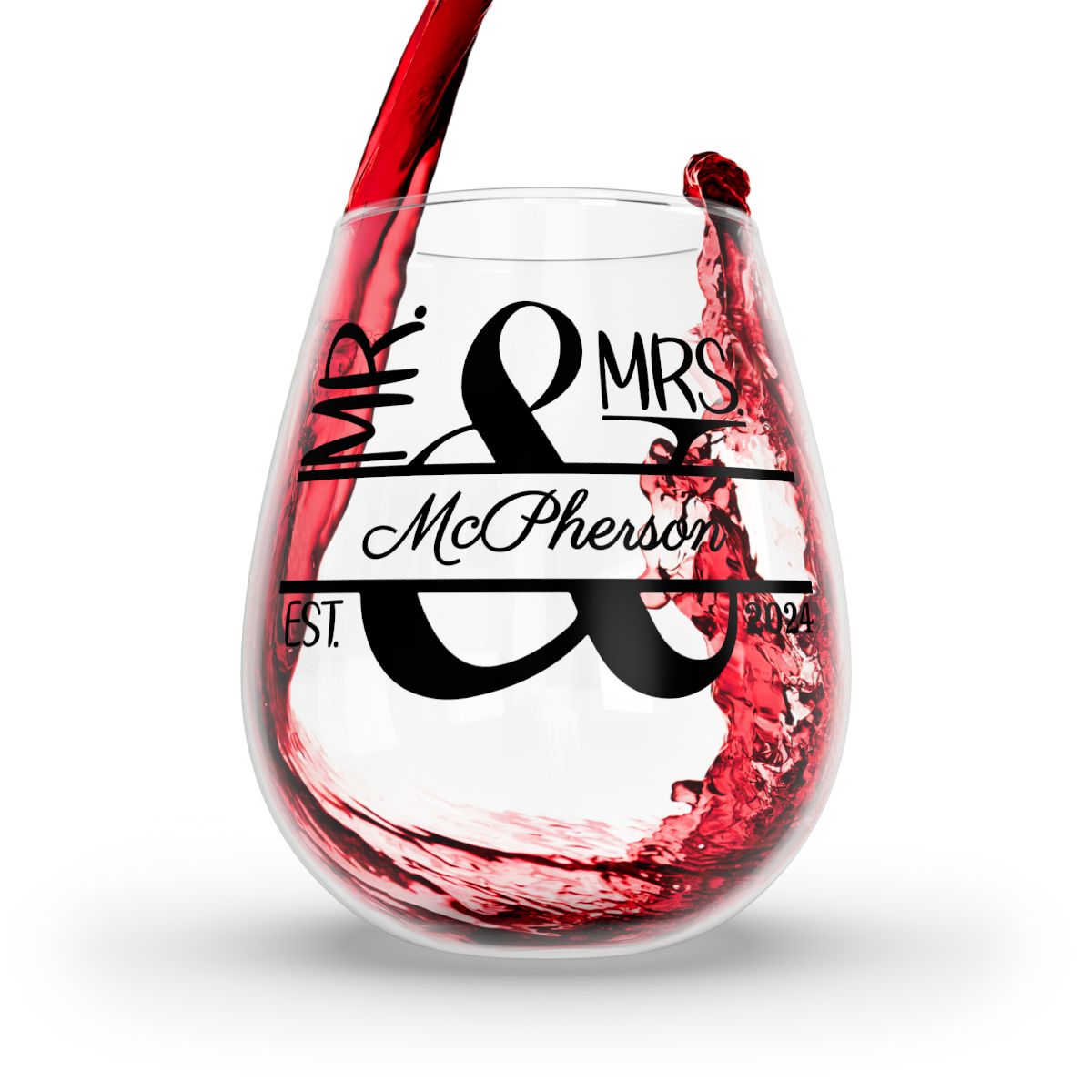 Mr And Mrs-18 Personalised Christmas Mr & Mrs Wine Glass 12oz, Whiskey Glass 6oz, Stemless Wine Glass 11.75oz, Rock Glass 10oz