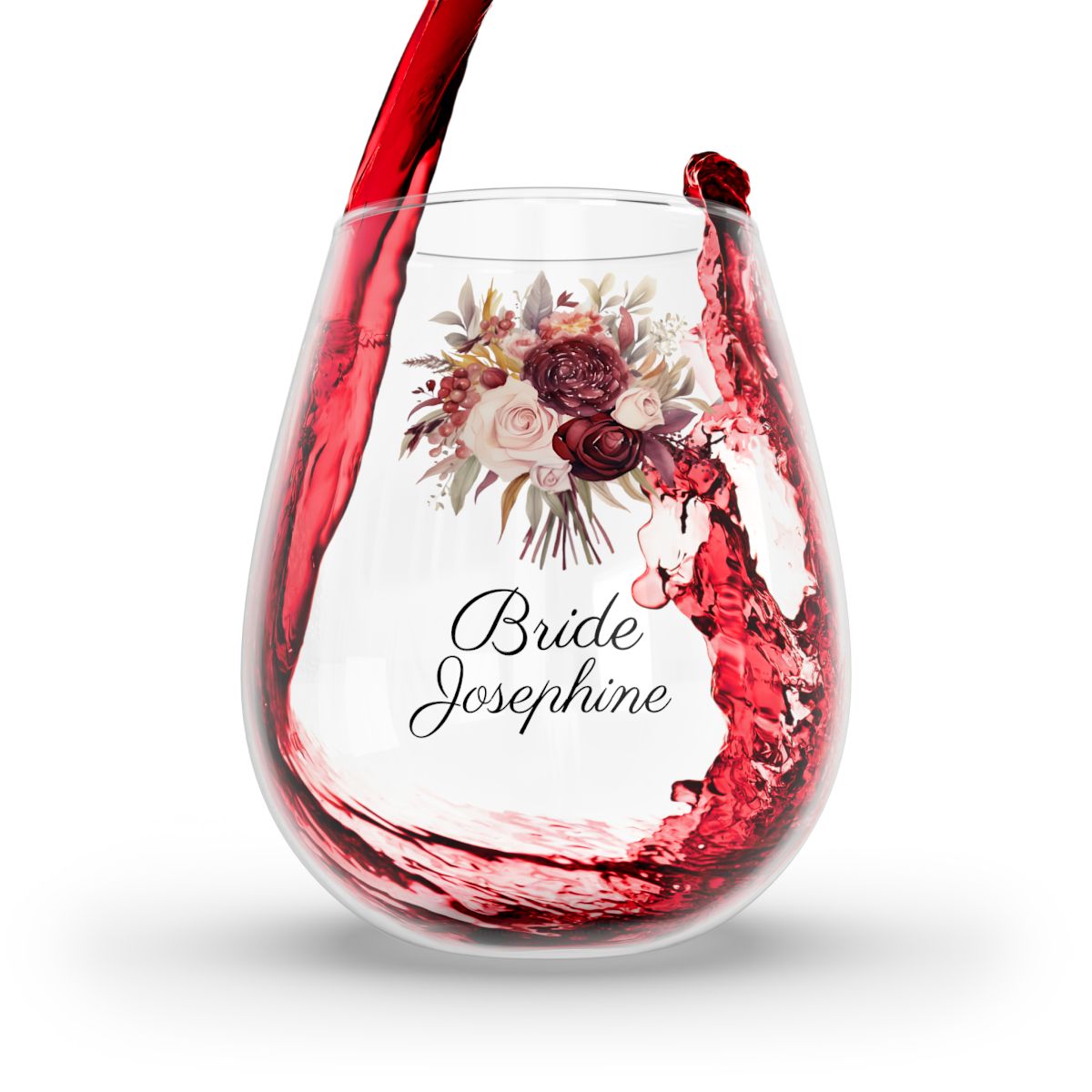 Wedding Bouquets Flower Personalised Floral Bouquet Wine Glass, Stemless Wine Glass, Whiskey Glass, Rocks Glass