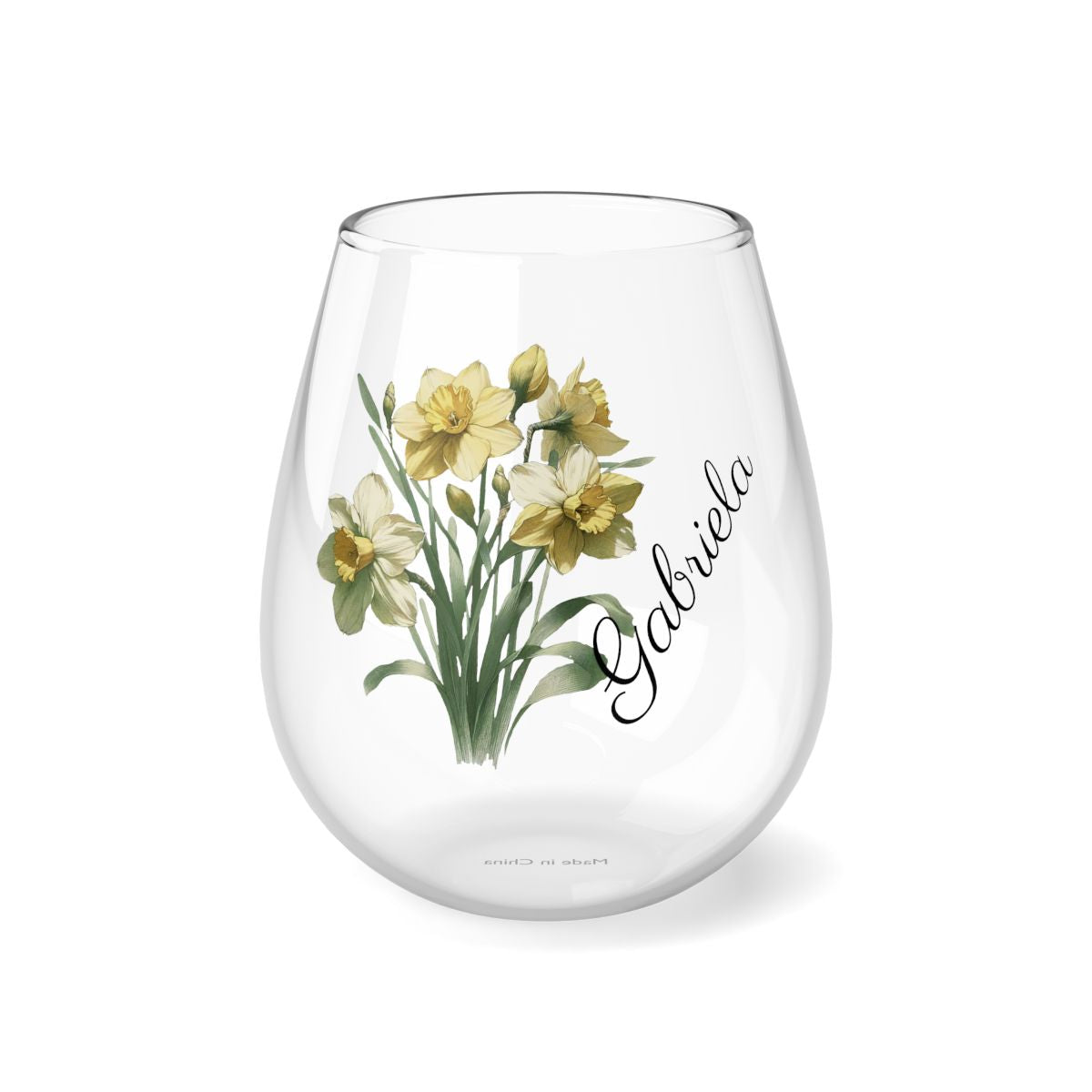 Daffodil March Personalised Floral Birthday Month Bouquet Wine Glass, Stemless Wine Glass, Whiskey Glass, Rocks Glass