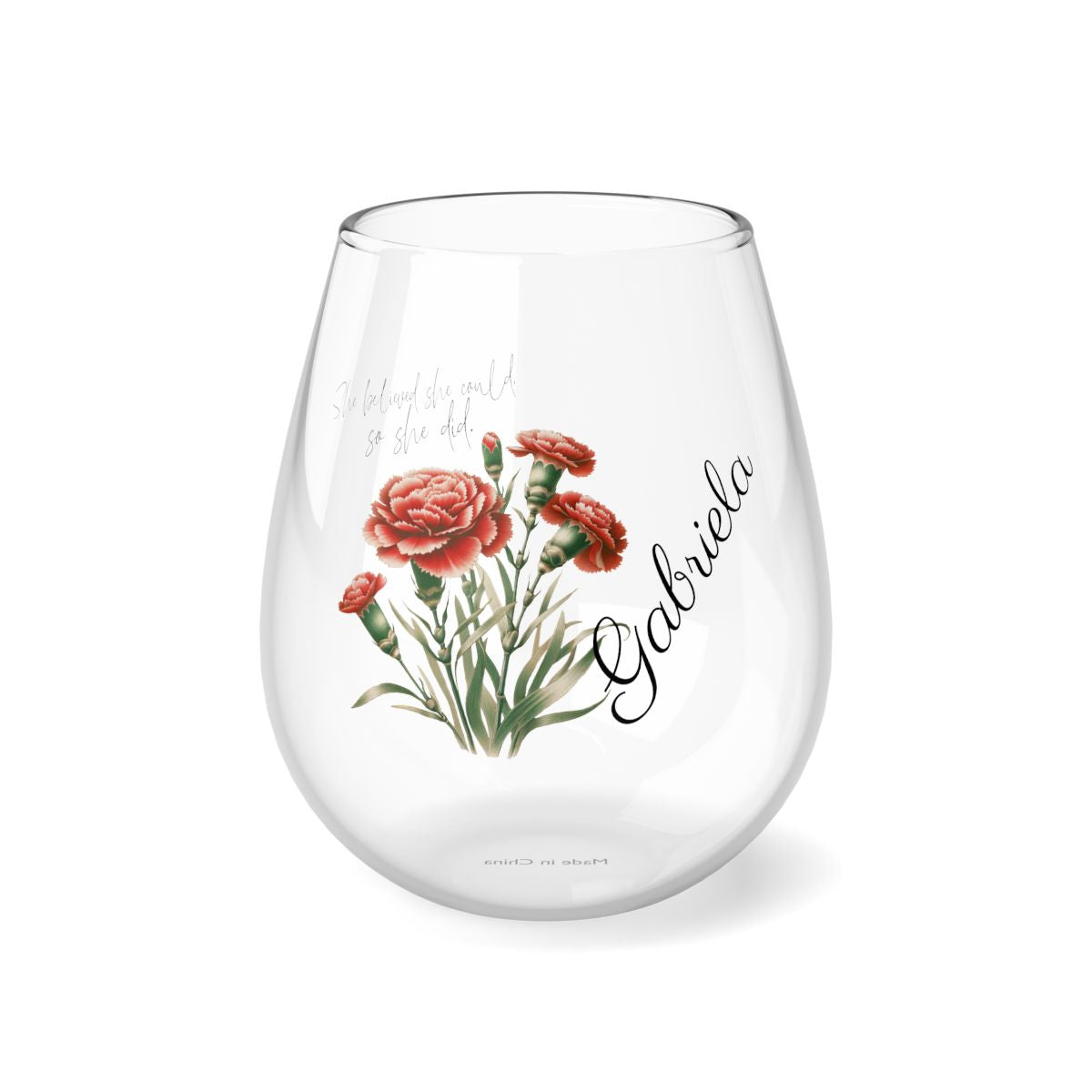 Carnation-January Quote Personalised Floral Birthday Month Bouquet Wine Glass, Stemless Wine Glass, Whiskey Glass, Rocks Glass