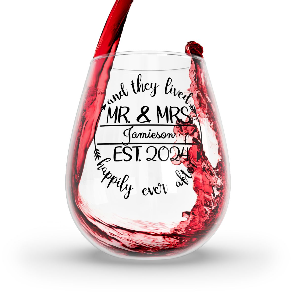 Mr And Mrs-15 Personalised Christmas Mr & Mrs Wine Glass 12oz, Whiskey Glass 6oz, Stemless Wine Glass 11.75oz, Rock Glass 10oz