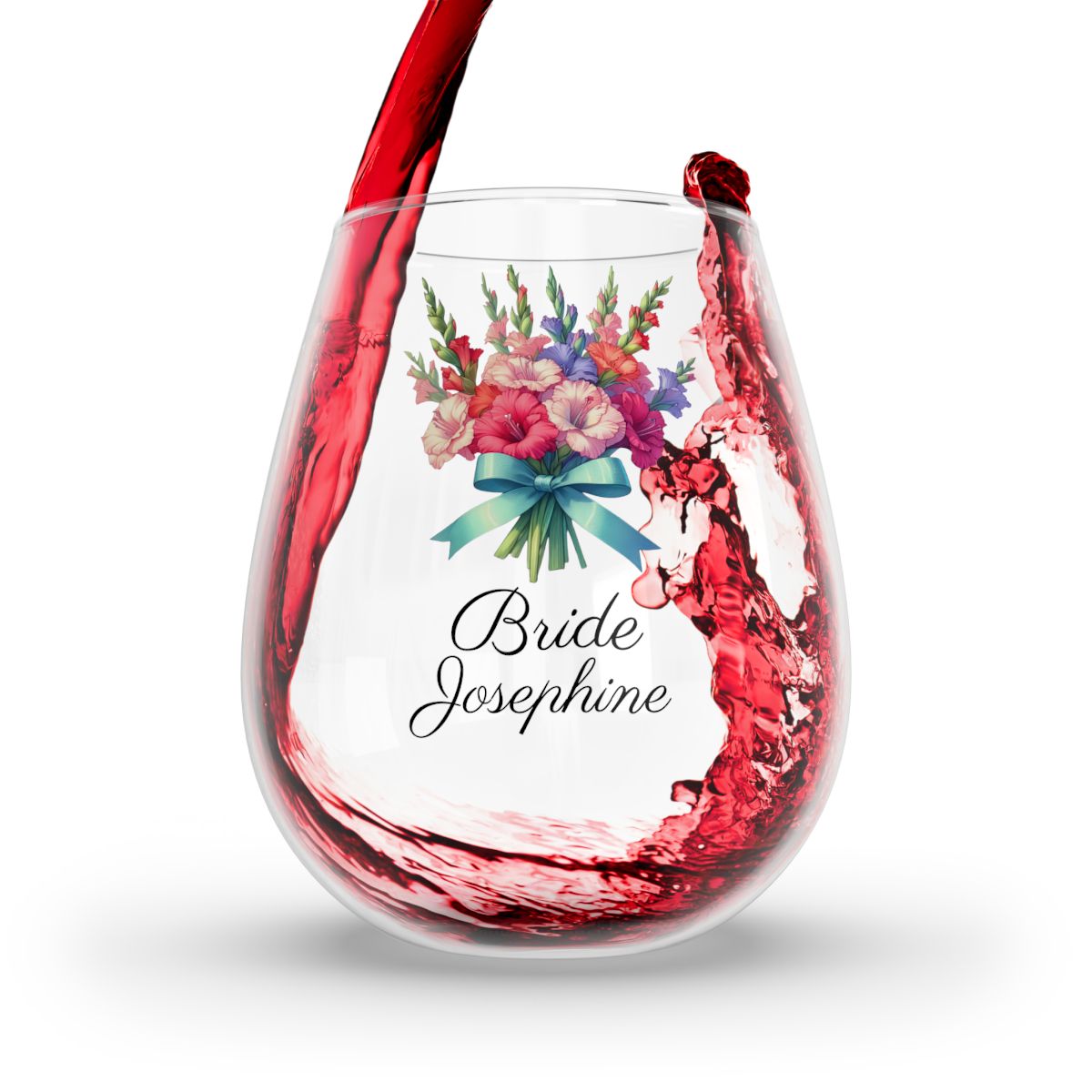 Personalised Floral Bouquet Wine Glass, Stemless Wine Glass, Whiskey Glass, Rocks Glass