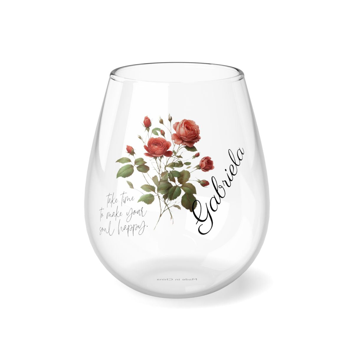 Rose-June Quote Personalised Floral Birthday Month Bouquet Wine Glass, Stemless Wine Glass, Whiskey Glass, Rocks Glass