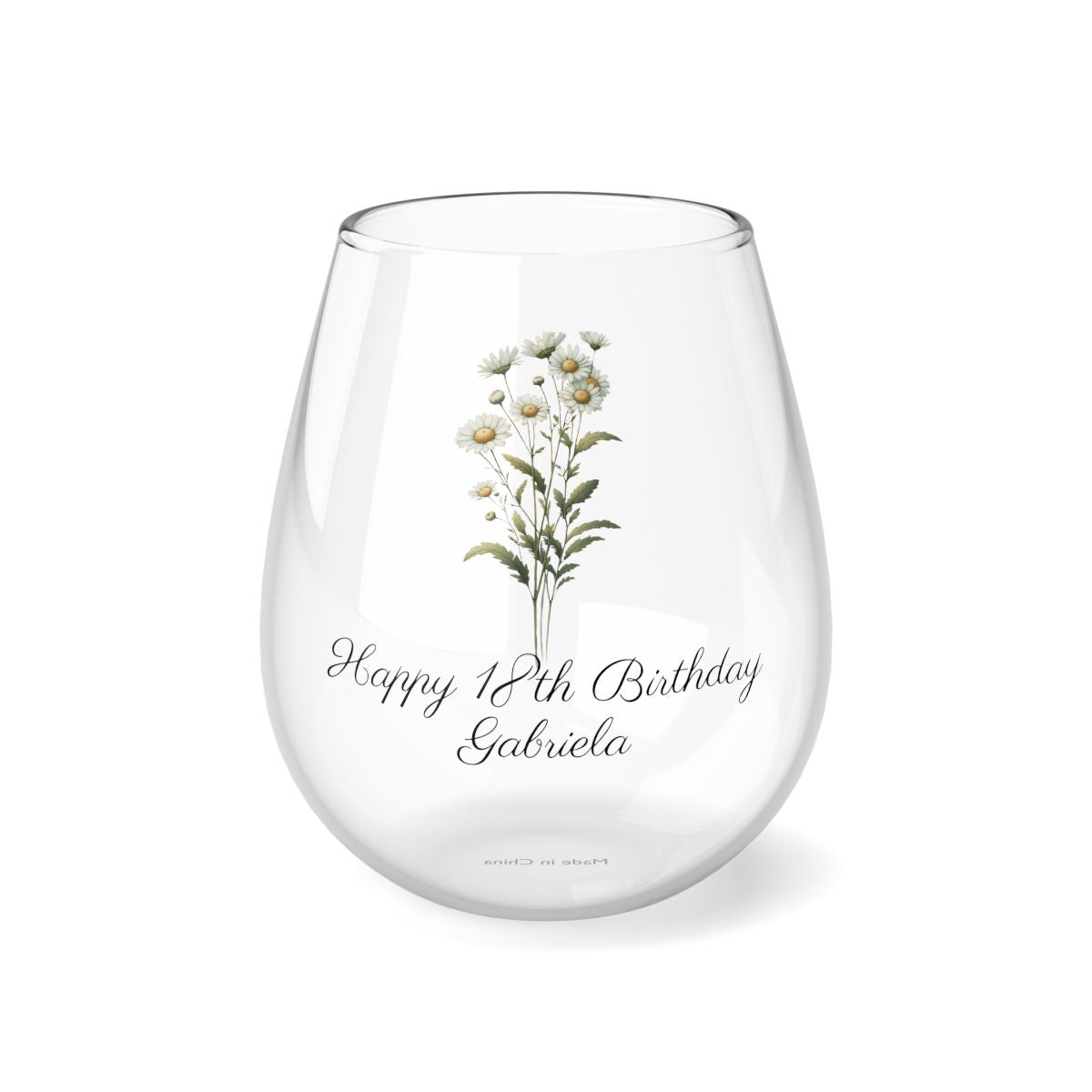 Daisy April Personalised Floral Birthday Month Bouquet Wine Glass, Stemless Wine Glass, Whiskey Glass, Rocks Glass