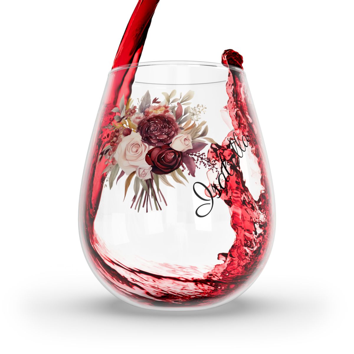 Wedding Bouquets Flower Personalised Floral Bouquet Wine Glass, Stemless Wine Glass, Whiskey Glass, Rocks Glass