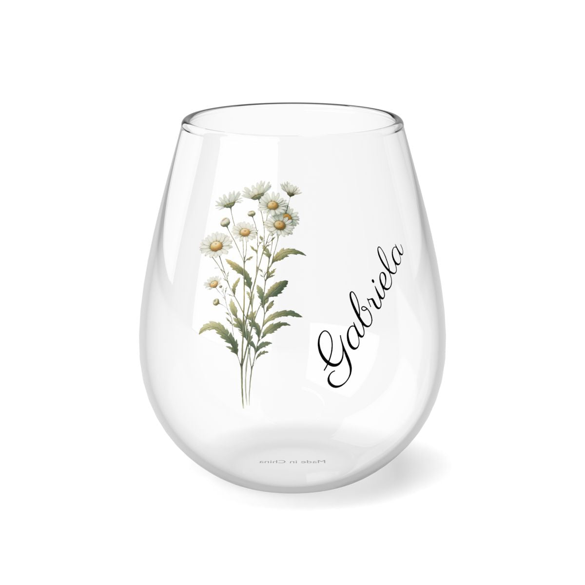 Daisy April Personalised Floral Birthday Month Bouquet Wine Glass, Stemless Wine Glass, Whiskey Glass, Rocks Glass