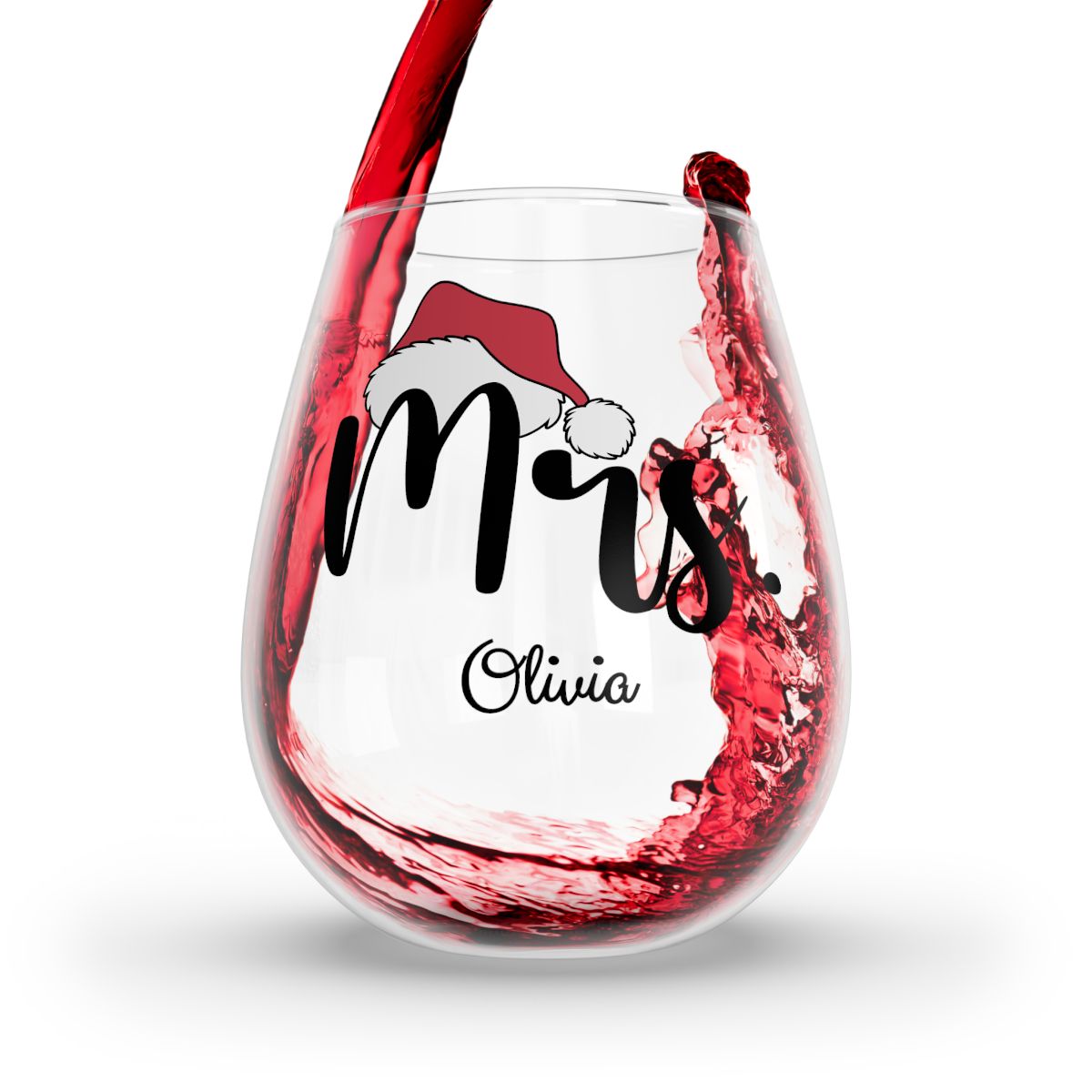 Personalised Christmas Mr & Mrs Wine Glass 12oz, Whiskey Glass 6oz, Stemless Wine Glass 11.75oz, Rock Glass 10oz