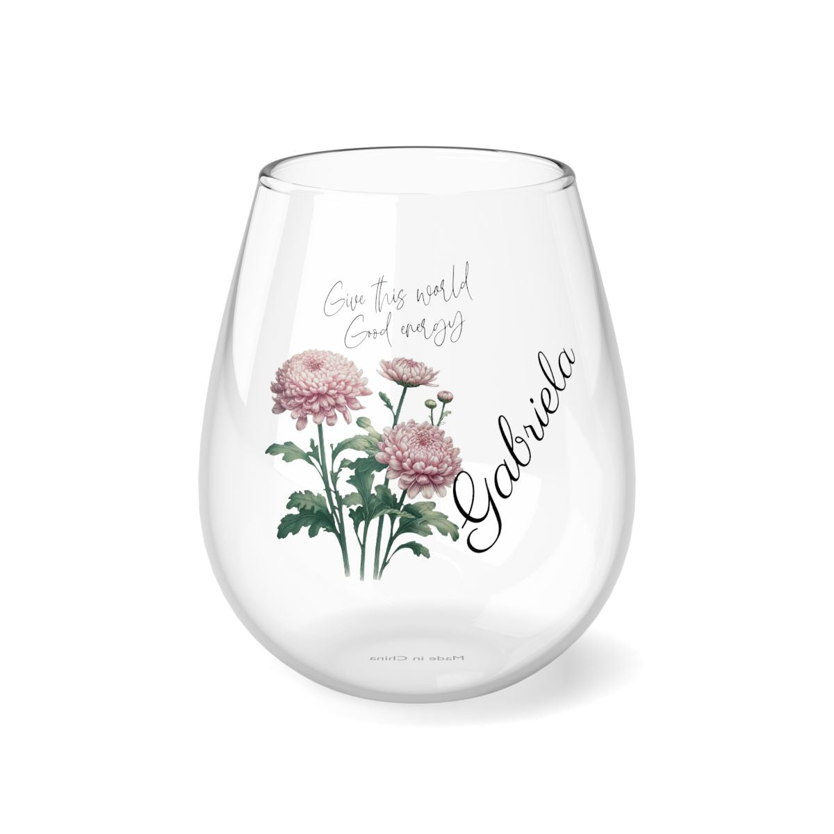 Chrysanthemum-November Quote Personalised Floral Birthday Month Bouquet Wine Glass, Stemless Wine Glass, Whiskey Glass, Rocks Glass