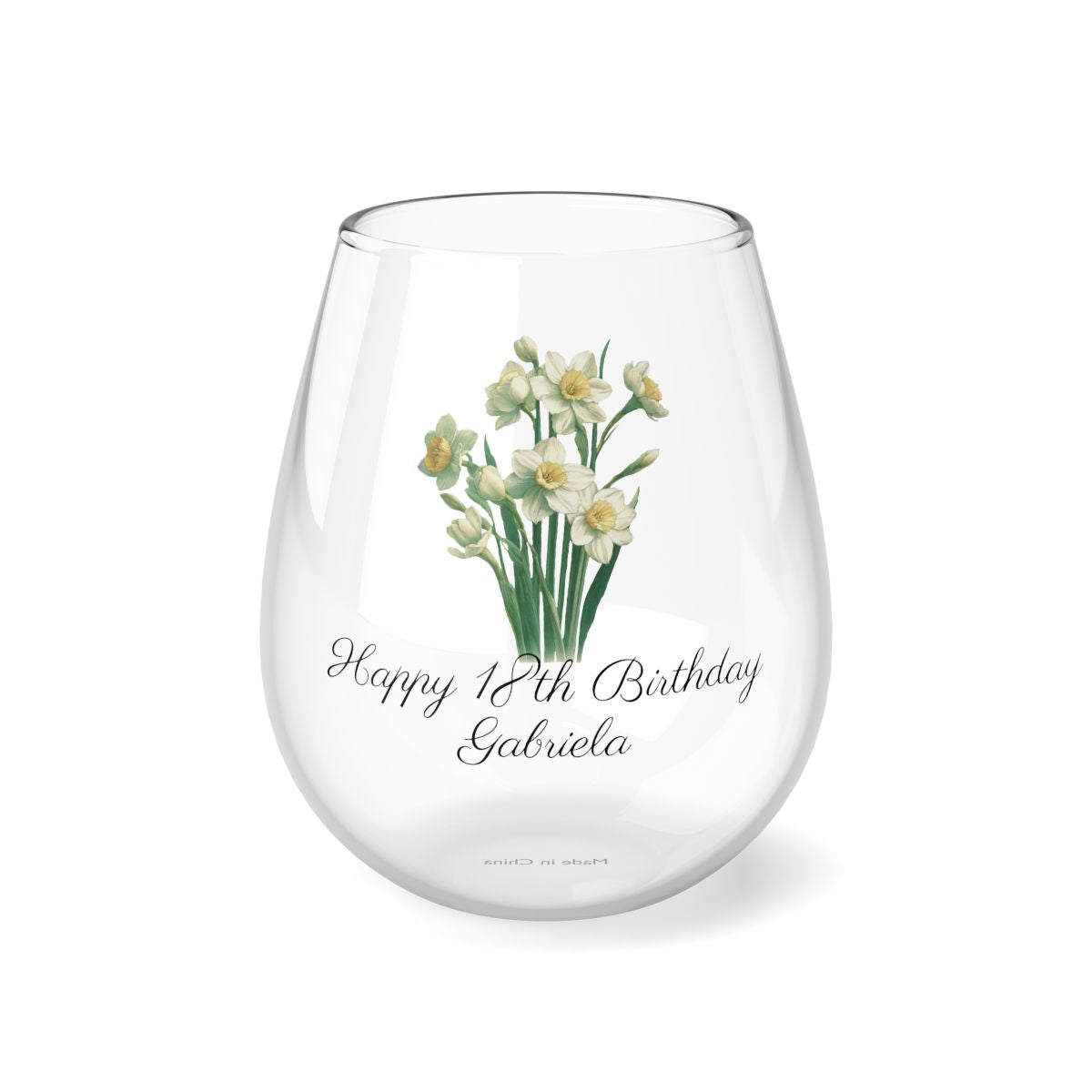 Narcissus December Personalised Floral Birthday Month Bouquet Wine Glass, Stemless Wine Glass, Whiskey Glass, Rocks Glass
