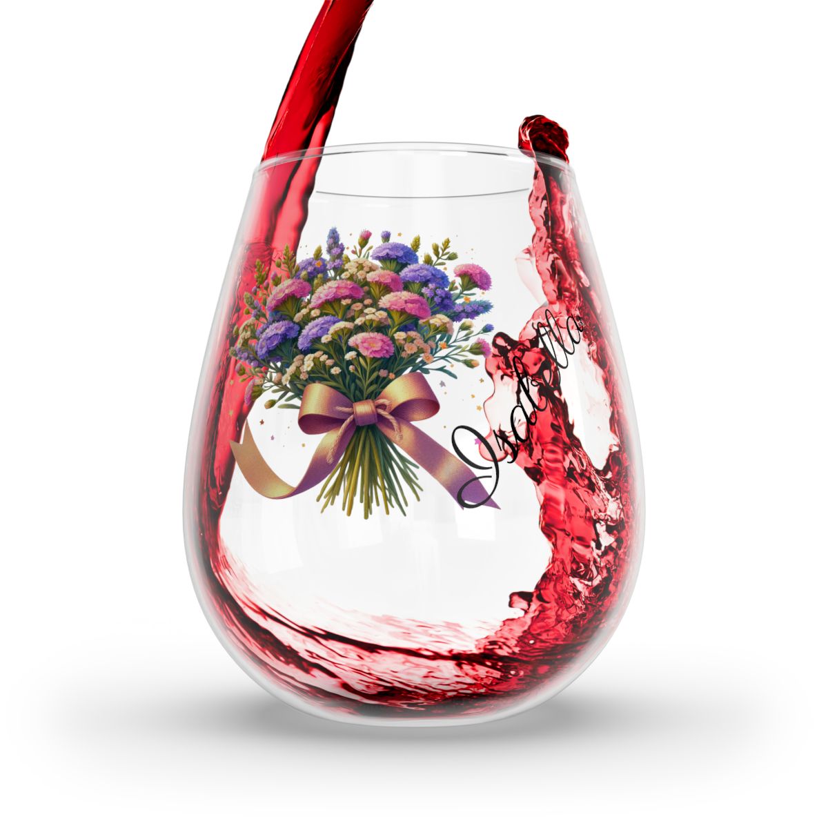 Personalised Floral Bouquet Wine Glass, Stemless Wine Glass, Whiskey Glass, Rocks Glass