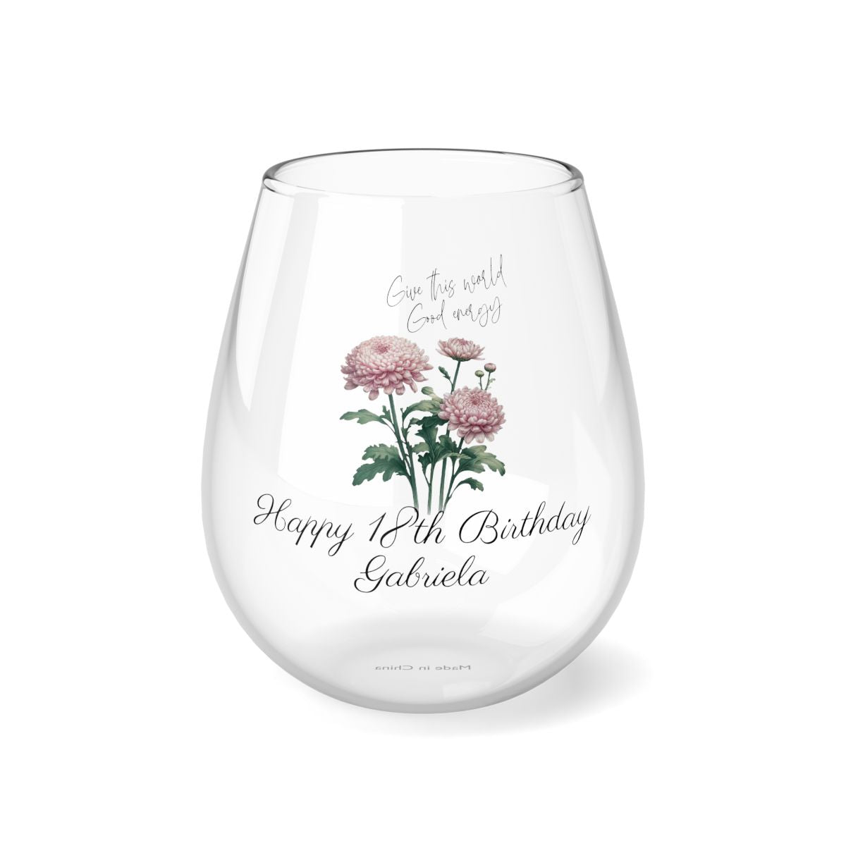 Chrysanthemum-November Quote Personalised Floral Birthday Month Bouquet Wine Glass, Stemless Wine Glass, Whiskey Glass, Rocks Glass